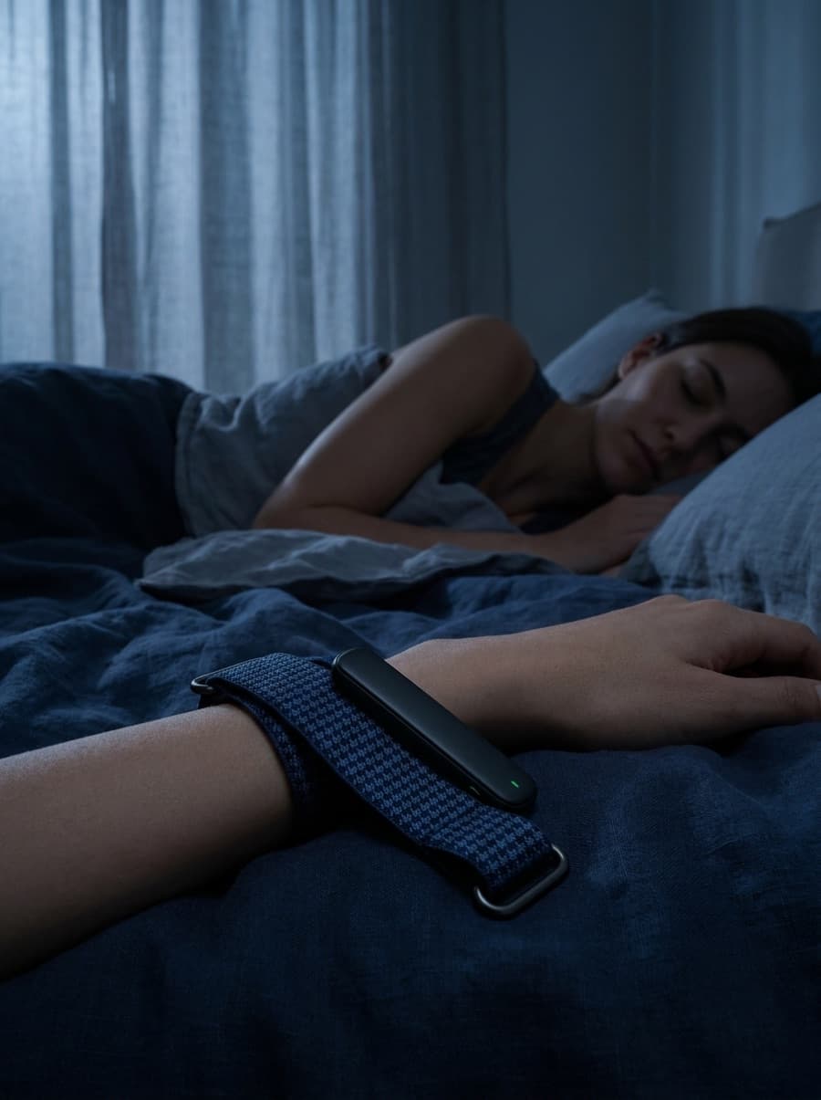 A person asleep wearing the BEFORE Band